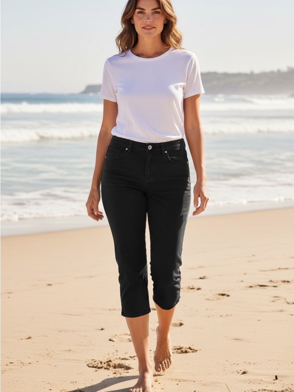Cream Black Capri Jeans for Women